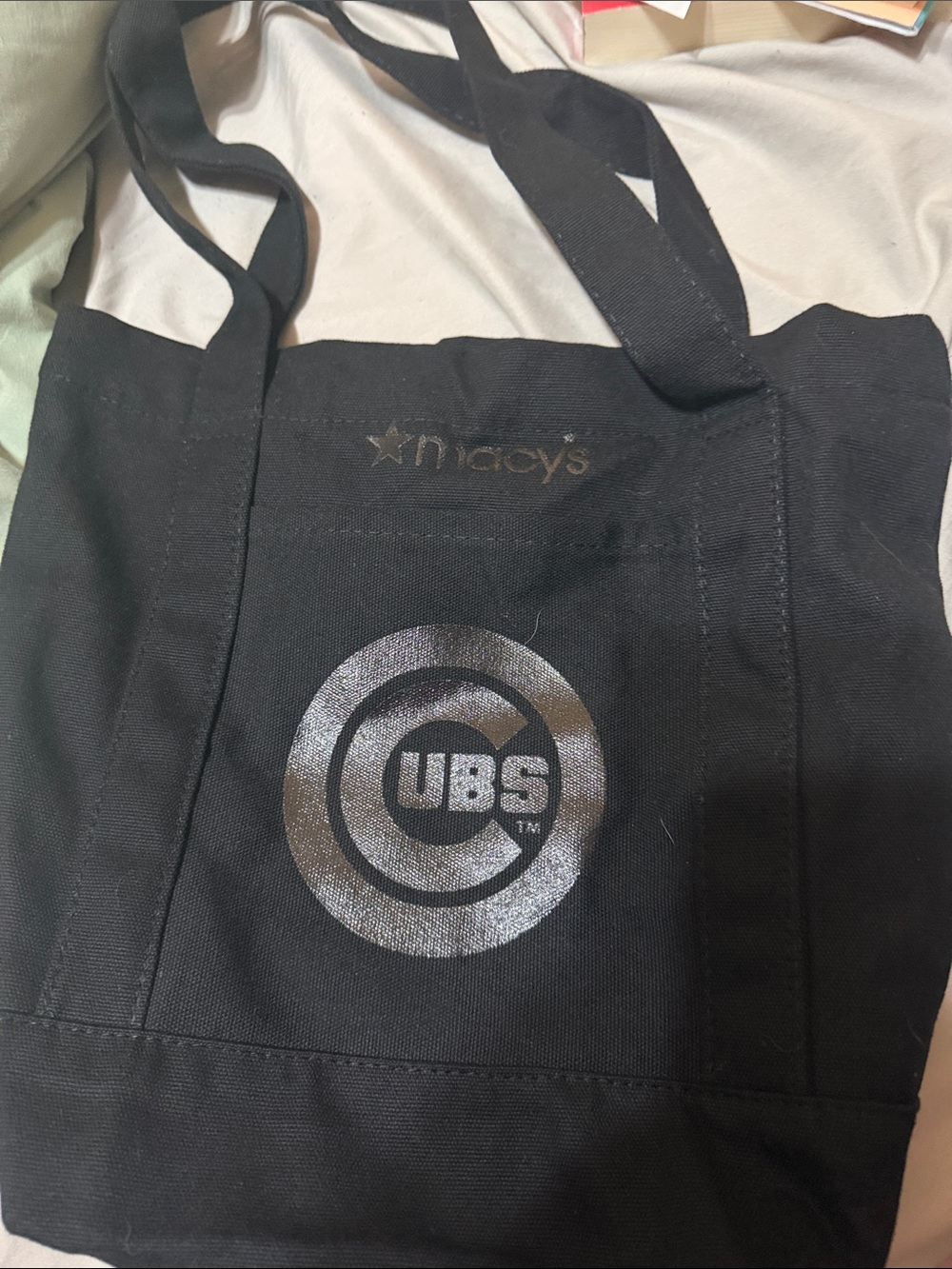 Macy's Black Canvas Tote with Metallic Cubs Logo